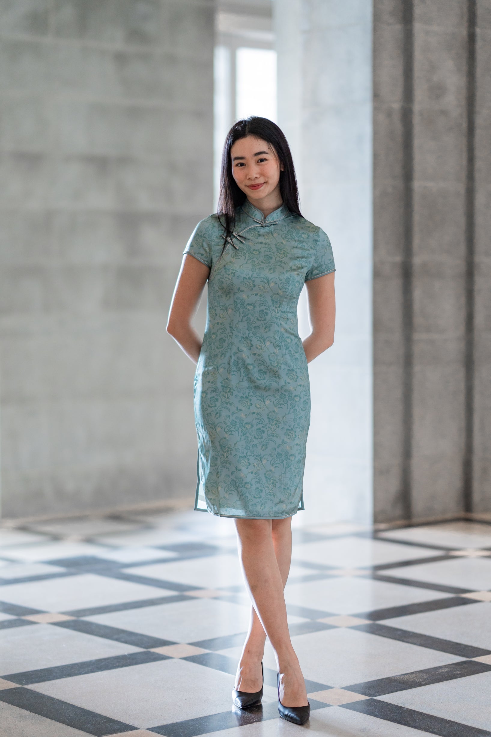 Seafoam Gold Classic Silk Qipao